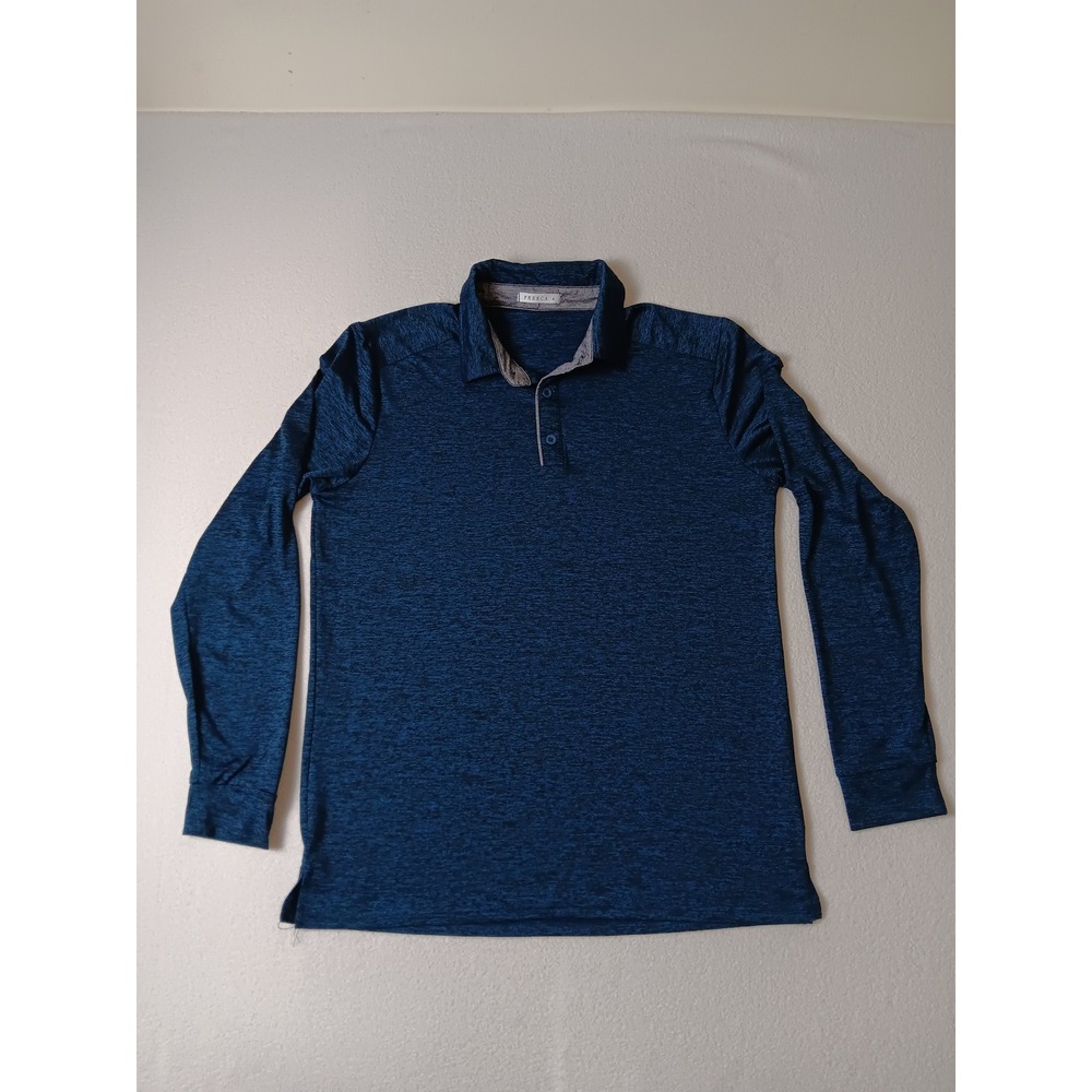 Fresca Mens Medium Blue Space Dye Heather Long Sleeve Polo Shirt Performance